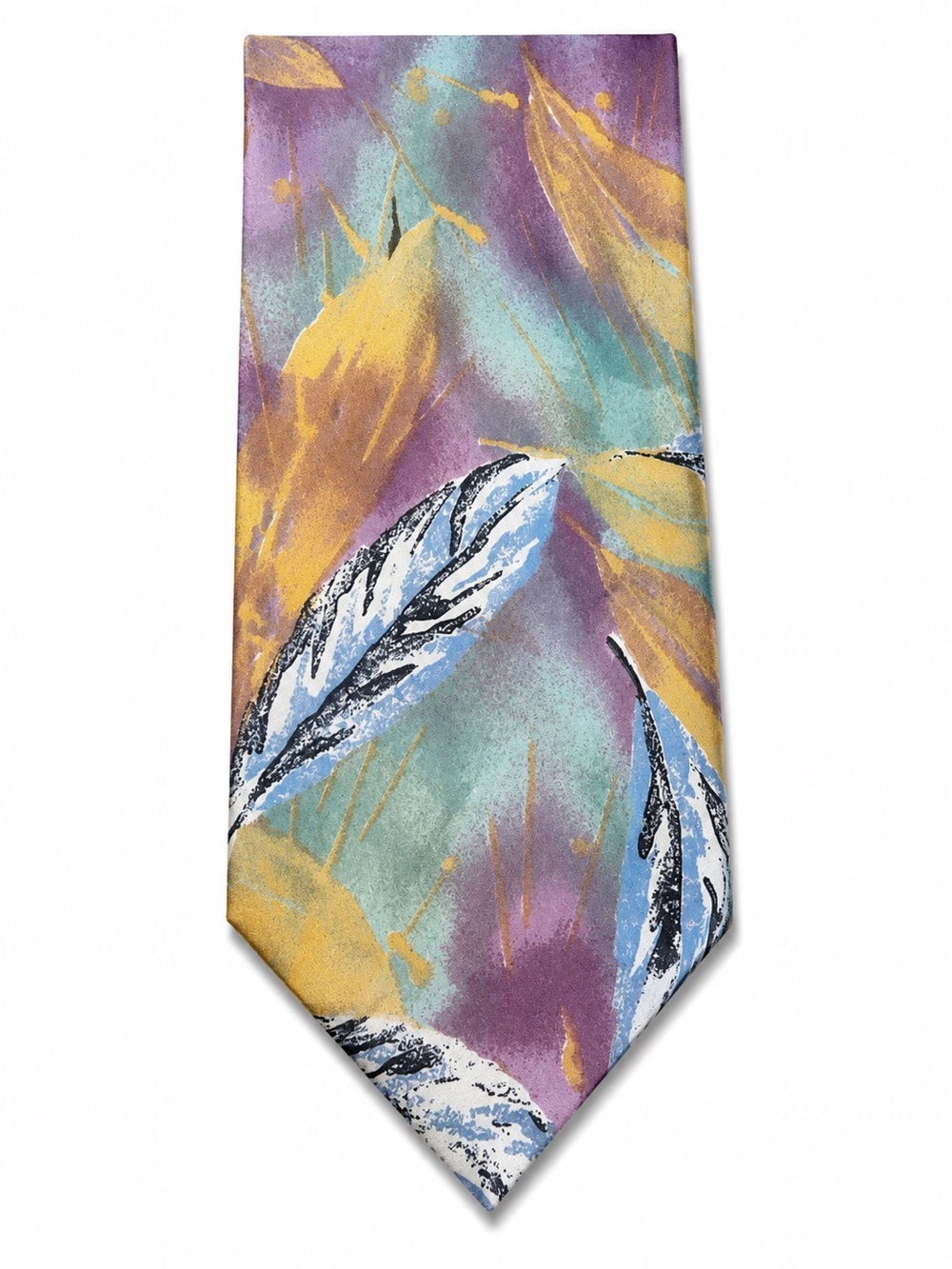 Wembley Feather Motif Tie in Purple, Blue & Gold